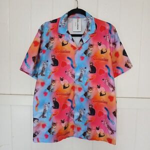 Collusion Shirt Cat Gummy Worm AOP Button Up Men's Small Short Sleeve Party